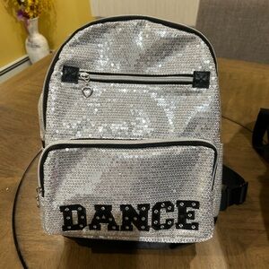 Sequin 'DANCE' Mini Backpack - Silver Sparkle, NWOT, 14 x 10.